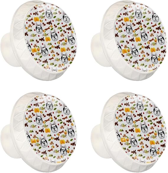 4 Pack Kitchen Cabinet Knobs, Drawer Knobs, Dresser Knobs, Drawer Pulls, Dresser Drawers, Handle Knobs, Pet Cartoon Animal Husky