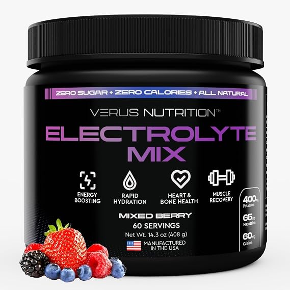 Mixed Berry Electrolyte Powder, Zero Sugar, 60 Servings | Complete Electrolyte Blend with Sodium, Potassium, Magnesium, Calcium & Chloride, Keto, Fasting & Vegan Friendly