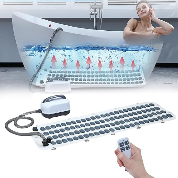 Bath Spa Massage Mat (6 Gear Adjustment), Portable Bubble Bath Machine for Tub with Inflatable Pillow and Remote, Spa Waterproof Anti-Slip Mat, Relieve Stress, Relieve Pain, Improve Sleep