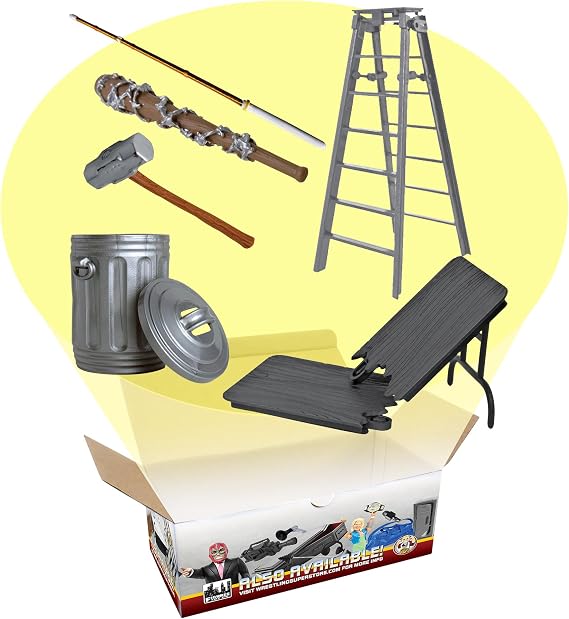 Starter Accessory Set for Wrestling Action Figures [Version 1] | Start Building Bigger Wrestling Figure Matches with 6 Accessories Including a Breakable Table, Ladder & Weapons
