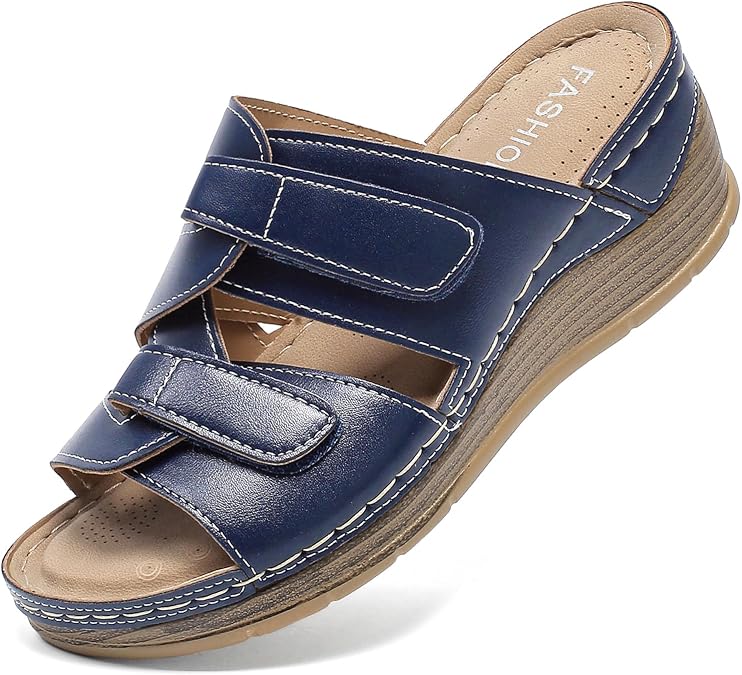 Women's Wedge Sandals, Arch Support Leather Platform Slides