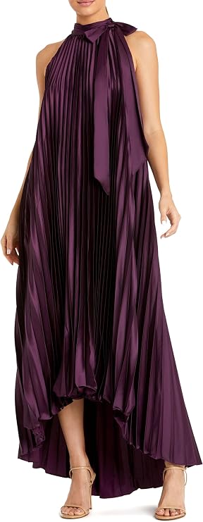 Mac Duggal Pleated Halter Neck High Low Gown