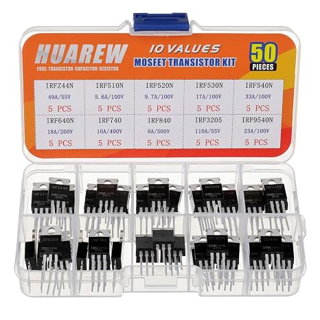 10 Values 50 Pcs MOSFET Transistors IRF510N IRF520N IRF530N IRF540N IRF640N IRFZ44N IRF740 IRF840 IRF3205 IRF9540 MOSFET Assortment Kit