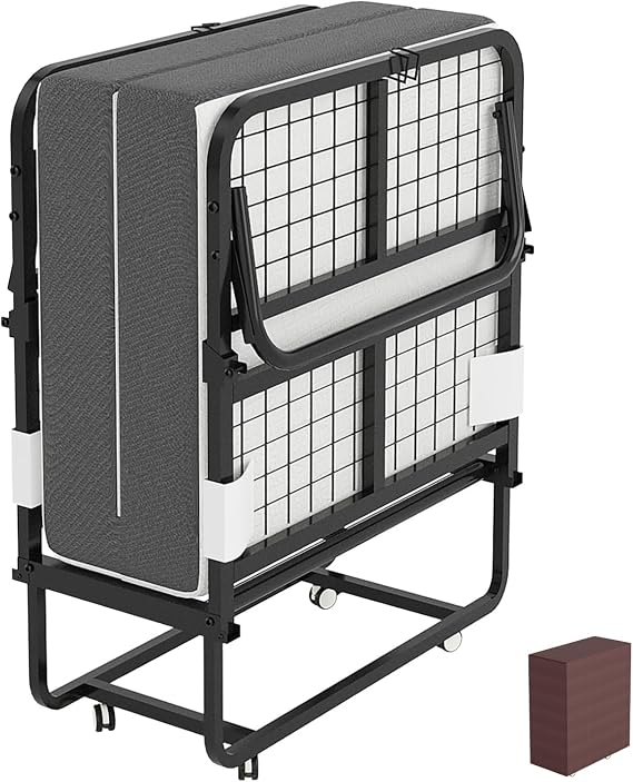 CAIYUN Folding Bed with Mattress,Guest Z Single Bed,Portable Foldable Beds with Memory Foam Mattress and Fabric Storage Bag,Spare Beds,Rollaway with Fold-up Metal Frame 190 x 80CM