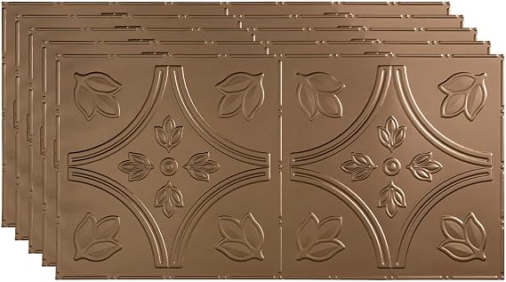 FASADE Traditional Style/Pattern 5 Decorative Vinyl 2ft x 4ft Glue Up Ceiling Panel in Argent Bronze (5 Pack)