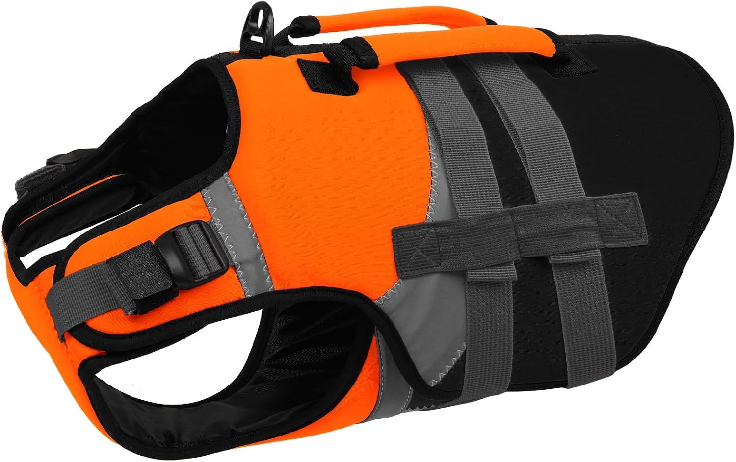 Kuoser Dog Life Jacket, Large High Flotation L Dog Life Vest for Swimming Boating, Reflective Dogs Swimsuit Lifejacket, Pet Life Preserver with Double Rescue Handle, Orange, L