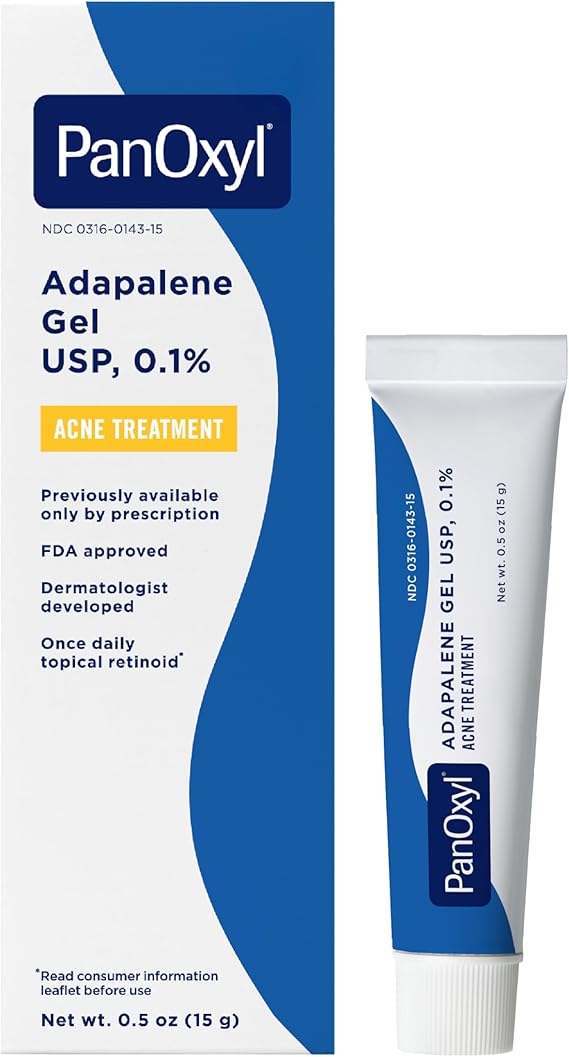 PanOxyl Adapalene 0.1% Leave-On Gel, Retinoid Gel Acne Treatment, 30-Day Supply, Acne Prone Skin, Oil, Fragrance, and Paraben Free, 0.5 oz