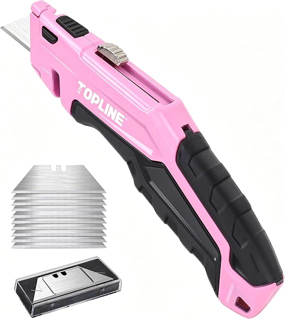 TOPLINE Retractable Pink Utility Knife, Pink Box Cutter for Women