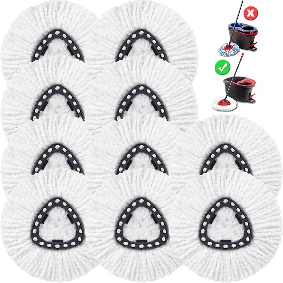 スピンモップ交換用ヘッドモップリフィル10個パック Ocedar Triangle Swivel Mops対応 マイクロファイバースイベルモップリフィル、ディープクリーン、洗濯機洗い可能、交換が簡単