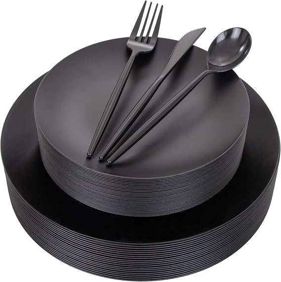 ejonirinjonir 150pcs Frosted Black Plastic Plates Plastic Plate for Wedding