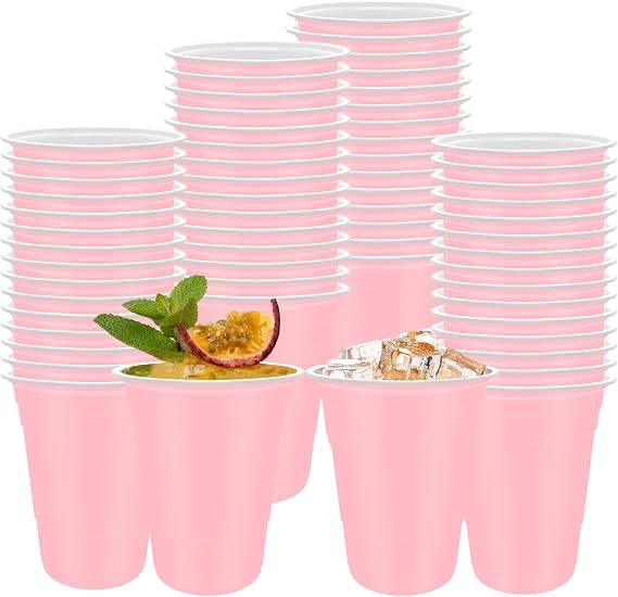 60Pcs 16oz Pale Pink Plastic Cups Reusable Plastic Party Cups for Drinking