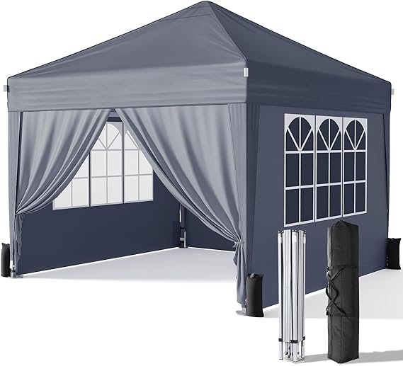 Driftalia 3m x 3m Pop Up Gazebo with 4 Sides, One-Push Setup - Dark Grey