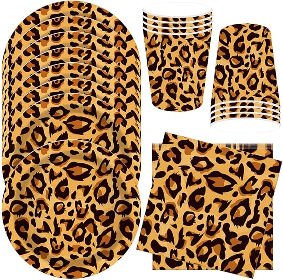 Leopardenmuster Partygeschirr Kindergeburtstag Deko Geburtstag Party Geschirr Dschungel Pappteller Becher Servietten Babyparty Tischdeko Set