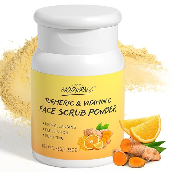 Exfoliating Face Scrub with Turmeric and Vitamin C Face Exfoliator Scrub Powder for Exfoliation Dullness Acne Blackheads Oiliness Exfoliating Face Wash for Women Clean Moisturizes Soothes Amino Acid