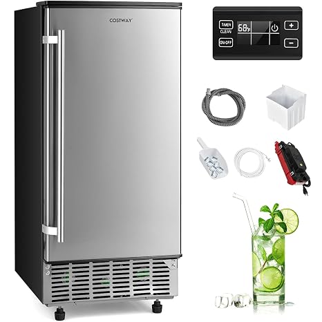 COSTWAY Commercial Ice Machine, 80Lbs/24H Stainless Steel Undercounter Ice Maker with Self-Cleaning, Drain Pump, 12-Level Ice Thickness, 24LBS Ice Storage, 24H Timer, Residential Commercial Use