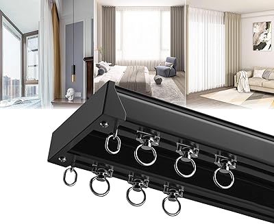 Solid Sturdy Double Row Ceiling Curtain Track 1-7M, Wall Mounted For Living Room Bedroom Room Divider Privacy Drapes Ceiling - Easy Install, Glide Smooth, Silent, For Heavy CurtainsBlack,2m