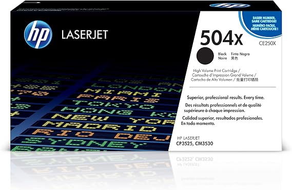 HP Original 504X Black High-Yield Toner Cartridge | Works Color LaserJet CM3530, CP3525 Series | CE250X