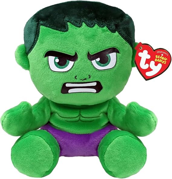 TY Hulk Marvel Avengers Beanie Babies Regular, Licensed Beanie Doll Soft Plush Toy, Collectible Piece Plush Toy