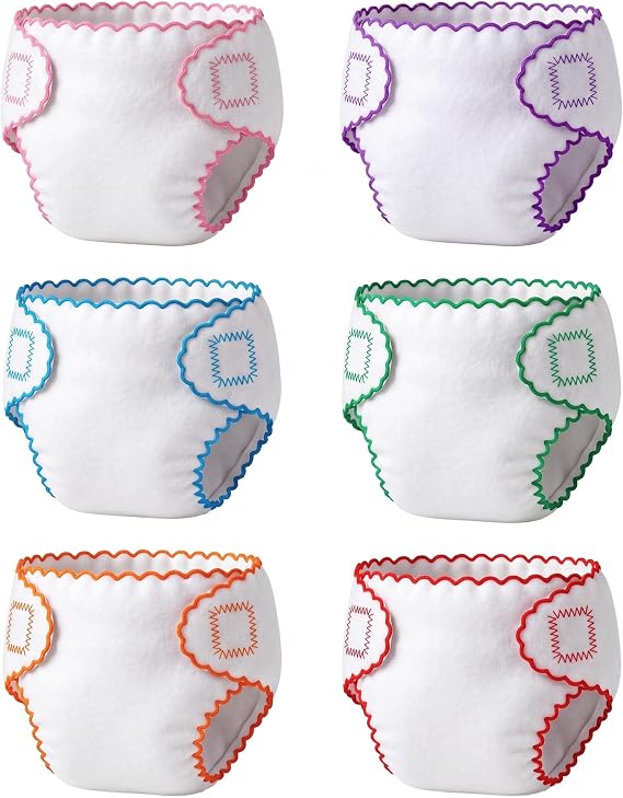 BABESIDE Baby Doll Diapers, 6 Reusable Diapers for 12-15 Inch Baby Dolls | Washable Baby Doll Accessories for Diaper Changing Pretend Play, Doll Diaper Set for Ages 3+