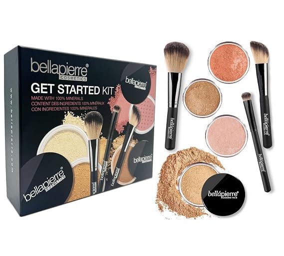bellapierre Get Started Kit | Includes 2 Mineral Foundations, 1 Blush, 1 Bronzer | Mineral Makeup Essentials | Non-Toxic and Paraben Free | Oil and Cruelty Free | Long Lasting Formulas Dark