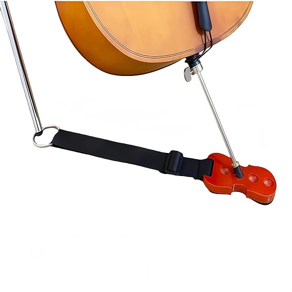 Cello Endpin Stopper Wooden Base - Non-Slip Rock Stop for Floor Protector, Adjustable Cello Holder with Strap, Universal Fit Spike Stand for Cello, Bass, Unique Cello-Shaped Design