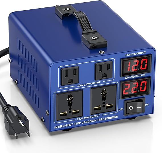 1500 watt Voltage Conversion Transformer Heavy-Duty Step-up/Step-Down AC 110V/120V/220V/240V Power Conversion, with resettable Circuit Breaker Protection, with US Power Cord, LCD Display