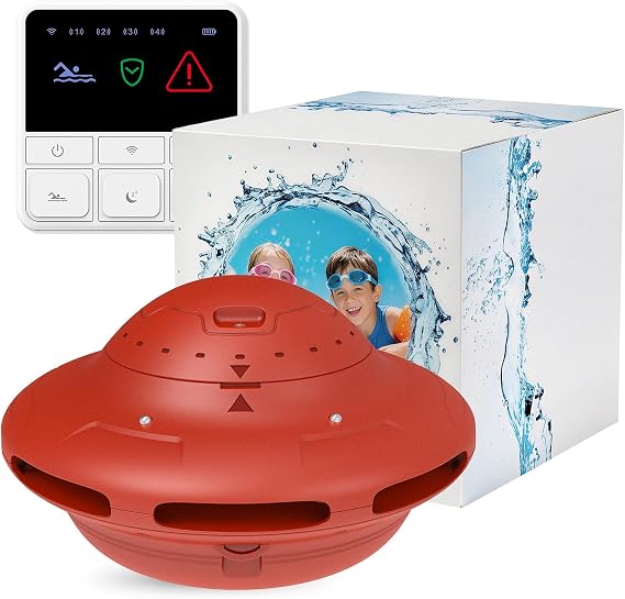 Smart Pool Alarm with App Connectivity Real-Time Phone Alerts, Adjustable Sensitivity, Remote Control for Inground & Above Ground Pools, Safety Alerts for Kids, Pets & Accidental Entry (Red)