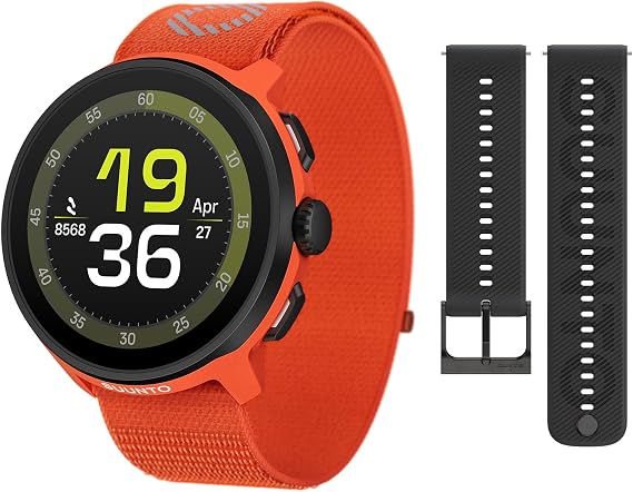 SUUNTO Run Sport Watch, Running GPS Watch Orange (w/Textile Strap) 22 ATH6 Silicone Strap All Black S+M
