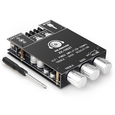 100W+100W Amplifier Board with Treble and Bass Control, DC 9-24V, BT and AUX Inputs, 2.0 Channel Stereo AMP Board for DIY Wireless Speakers, Password Free
