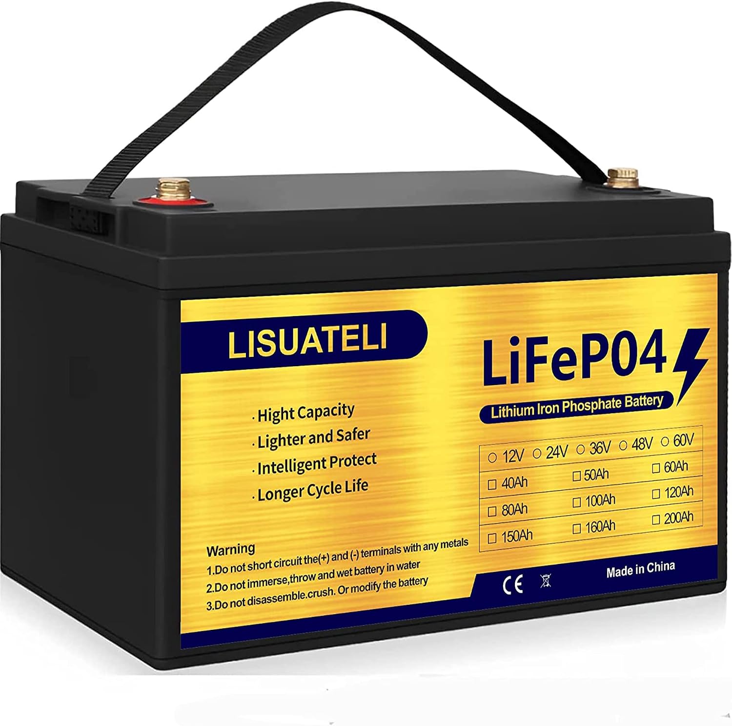 12V 100Ah Lifepo4 Lithium Batteries Up to 3000-7000 Deep Cycles for Golf Cart Solar RV Camper Marine Battery 12V100AH black