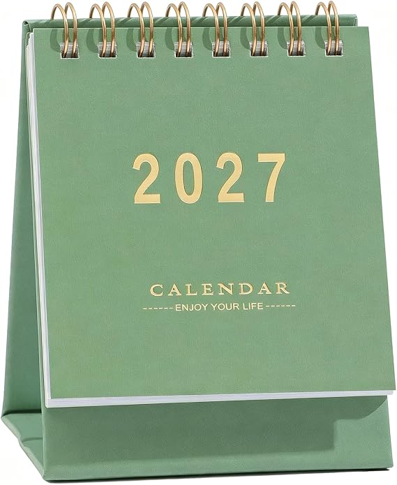 Mini Desk Calendar 2026-2027, July 2026 to Dec 2027 Standing Flip Small Desk Calendar- 2026 Monthly Desktop Calendar- Thick Paper Twin-Wire Binding for Home or Office (Green)