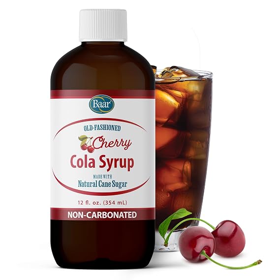 Baar Caffeine-Free Cherry Cola Syrup with Pure Cane Sugar, 12 oz