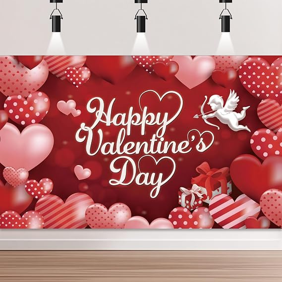 Large Valentine Day Banner 71x44 Inch Red Pink Valentines Background Party Decorations for Valentine Day Decor Photography Indoor Outdoor