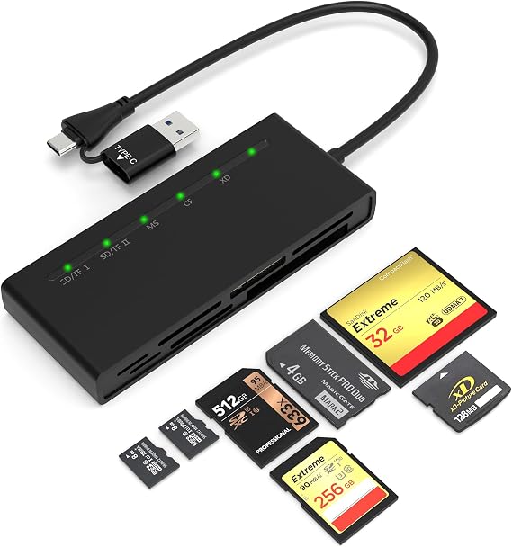 Memory Stick pro Duo Card Reader - USB C USB3.0 7-in-2 Micro SD/SDHC/SDXC/XD Picture Card SD/TF/XD/MS/CF Multifunction Card Reader for PC, Android, Windows, Mac, Linux
