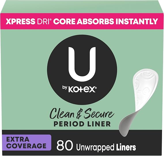 U by Kotex Panty Liners, Clean & Secure, Light Absorbency, Extra Coverage, 80 Count (Packaging May Vary)