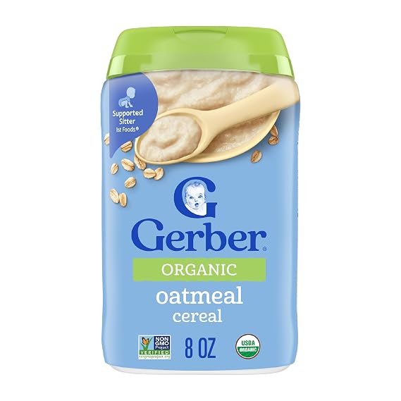 Gerber Organic for Baby 1st Foods Grain & Grow Cereal, Oatmeal Cereal, Made with Whole Grains & Iron, USDA Organic & Non-GMO, 8-Ounce Canister (Pack of 1)
