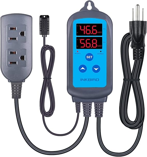 Humidity Controller IHC200 Inkbird Humidistat Mushroom Greenhouse Pre Wired Outlet Dual Stage Humidifier Dehumidifier.