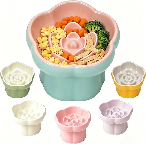 Ceramic Raised Slow Feeder Cat Bowl,Cat Slow Feeder,