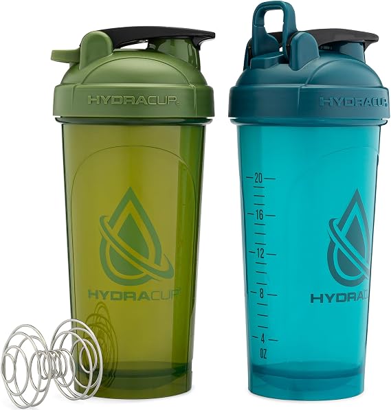 Hydra Cup 2 Pack 28oz Protein Shaker Bottles, Barbell Blender Wire Mixer | 4x Whisk, Leak Proof Shaker Cups for Protein Mixes, Meal Prep, Pre Workout & Gym Ready
