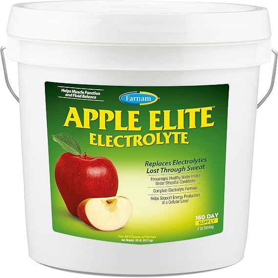 Farnam Apple Elite Horse Electrolytes Powder Supplement, Replaces Vital Minerals, Encourages Hydration, Sugar-Free, Contains Sodium, Potassium, Calcium & Magnesium, Apple Flavored, 5 lb
