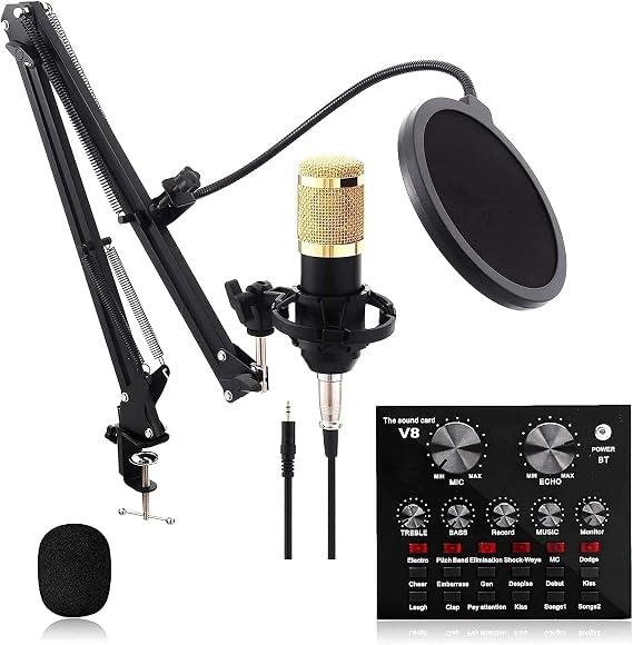 Bm-800 Condenser Microphone Bundle, Bm-800 Mic Kit Live Sound Card with Adjustable Mic Arm Stand Desk for Studio Recording & Broadcasting,
