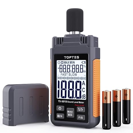 Decibel Meter, TopTes TS-501B Sound Level Meter with 2.25 Backlit LCD Screen, Portable SPL Tester with A/C Weighted, Range 30-130dB, MAX/MIN, Data Hold, Use for Home, Noisy Neighbor, Factory - Orange