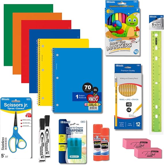 Back to School Supplies - Elementary Kit Includes Folders, Notebooks, Pencils, Washable Markers - 37 Pieces