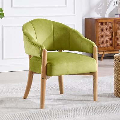 CIMOTA Green Accent Chair Modern Velvet Barrel Chair Upholstered Armchair with Wood Legs Comfy Reading Chair Side Chair for Living RoomBedroomMakeup