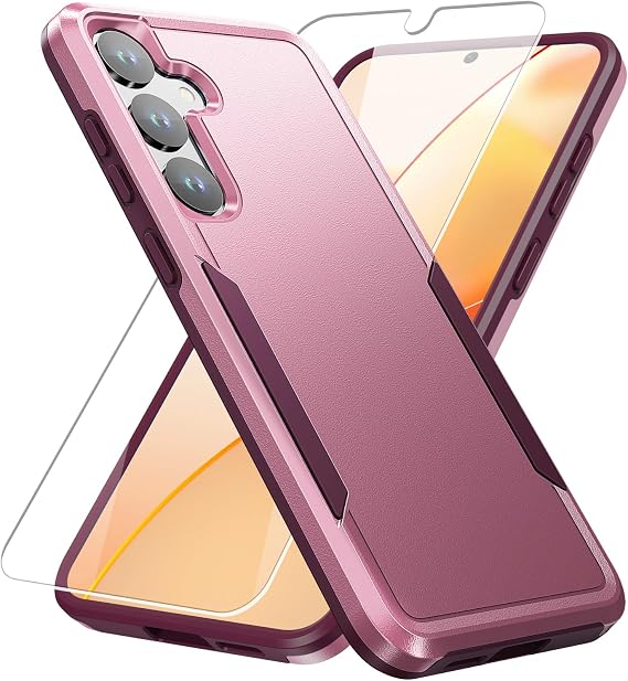 for Galaxy S24 Plus Case,with Screen Protector, Heavy-Duty Tough Rugged Shockproof Protective Case for Samsung S24 Plus 6.7 inch, Pink