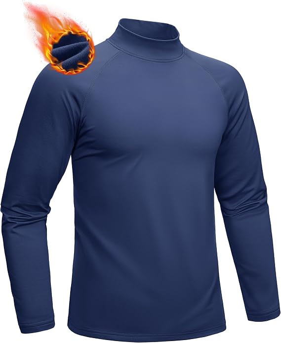 MAGCOMSEN Men's Thermal Shirt Mock Turtle Neck Base Layer Long Sleeve Tops | Moisture Wicking, Fleece Lined Under Shirts, Winter Warm Undiershirts, Stretchy Top, Cold Weather Underwear
