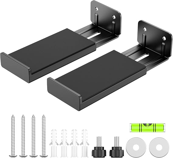 Soundbar Wall Mount, Fits Most Soundbars Up to 6.7" Deep, Black | Adjustable design supports up to 33 lbs while saving TV stand space for a clean, modern home theater setup