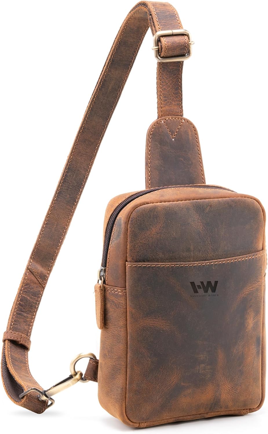 Handmade World Genuine Leather Small Sling Bag 'The Slingy' Crossbody Fanny Chest Bag For Explore Travel Adventure, Brown, S, Small Crossbody Sling Bag