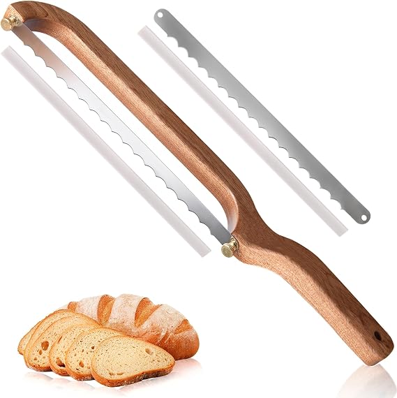 Bread Knife for Homemade Bread Sourdough, Sourdough Knife Slicer for Slicing, Bread Saw Cutter, Wooden Fiddle Bow