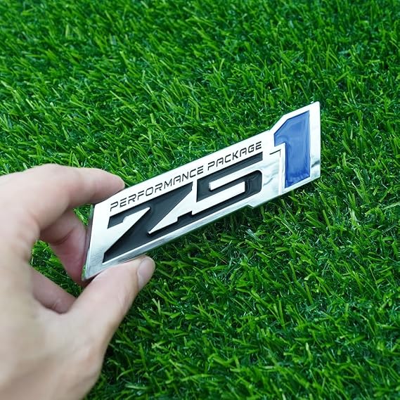 Hood Door Tailgate Engine Bumper Badge 3D Nameplate Emblem Logo Replacement for Z51 Performance Package 1Pc (Chrome Black Blue)